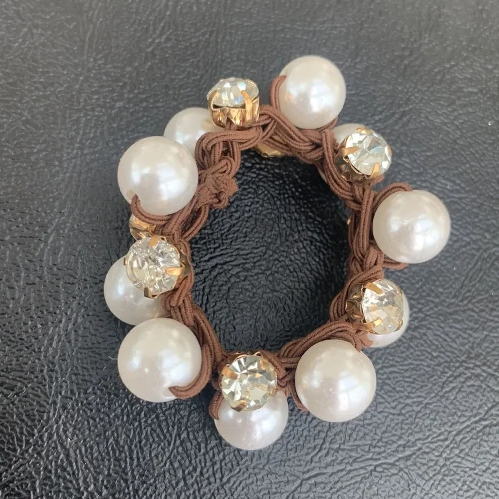 Set of 3 Pearl and Crystal Hair Ties Elastic Band Scrunchies